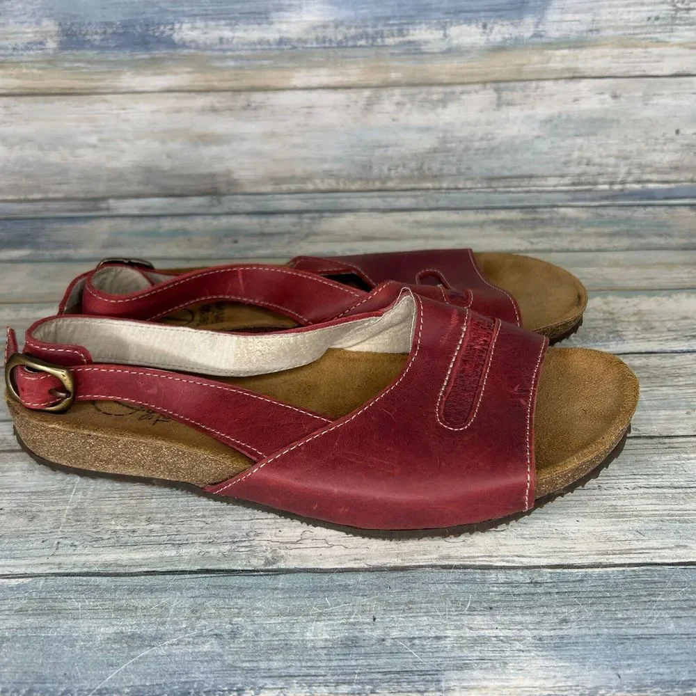 Sergio Tomani Sandals Size 40 Red Leather Cork ‎ Womens